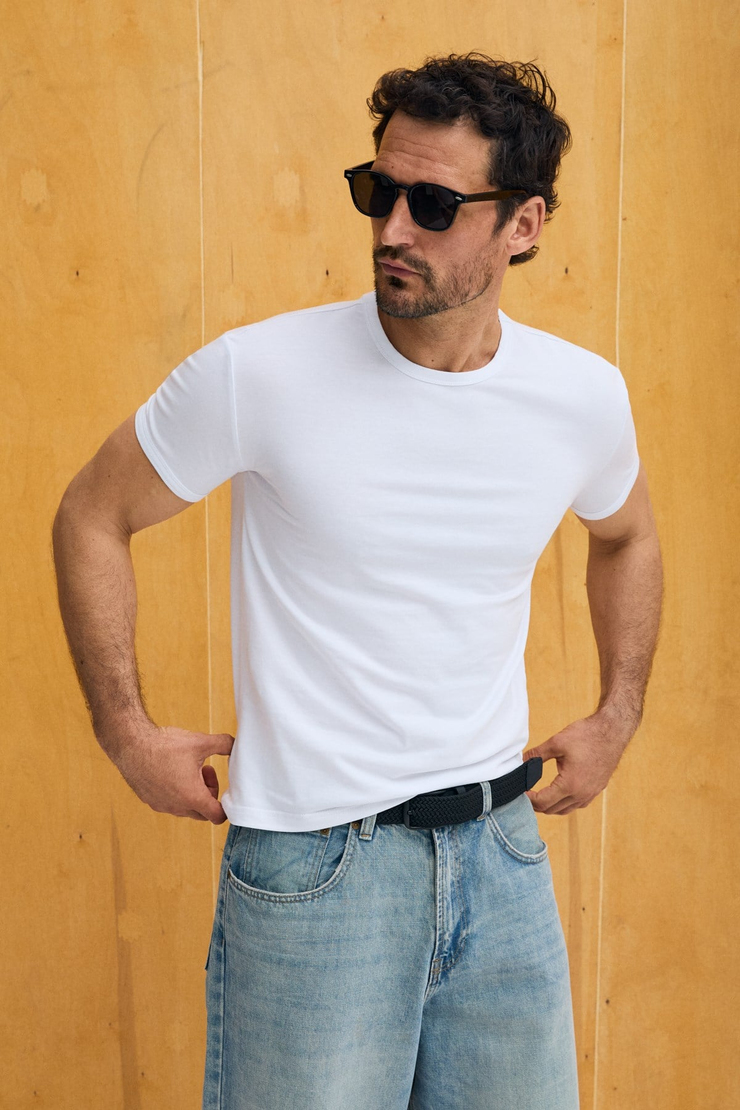 PRIMOR Erkek Yumuşak Ve Esnek Kumaşlı Organik Pamuklu Yuvarlak Yakalı Beyaz T-Shirt