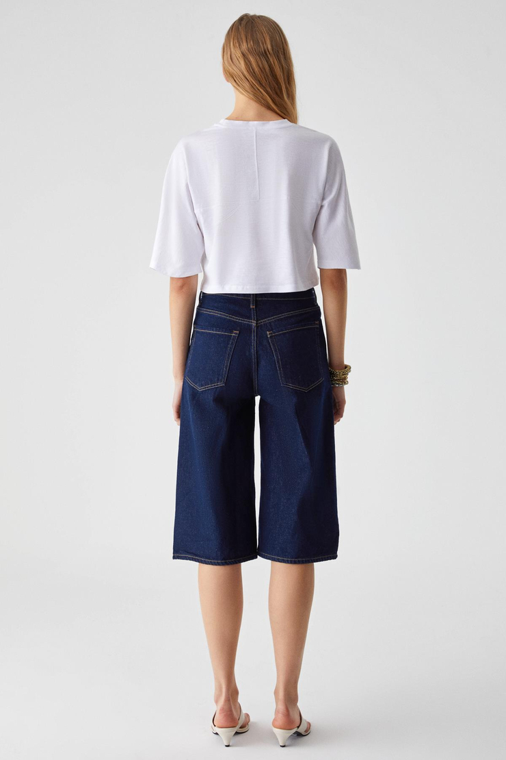 QEFKOP Kadın %100 Pamuk Bisiklet Yaka Oversize Beyaz T-Shirt