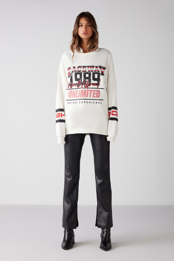 RACER Örme Relaxed Ekru  Sweatshirt