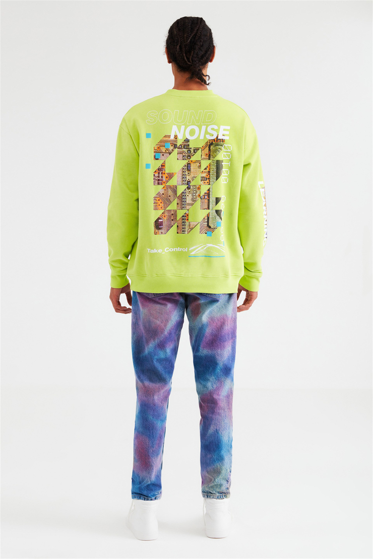 RAD Erkek Neon Yeşil Baskılı Yuvarlak Yaka Oversıze Sweatshirt