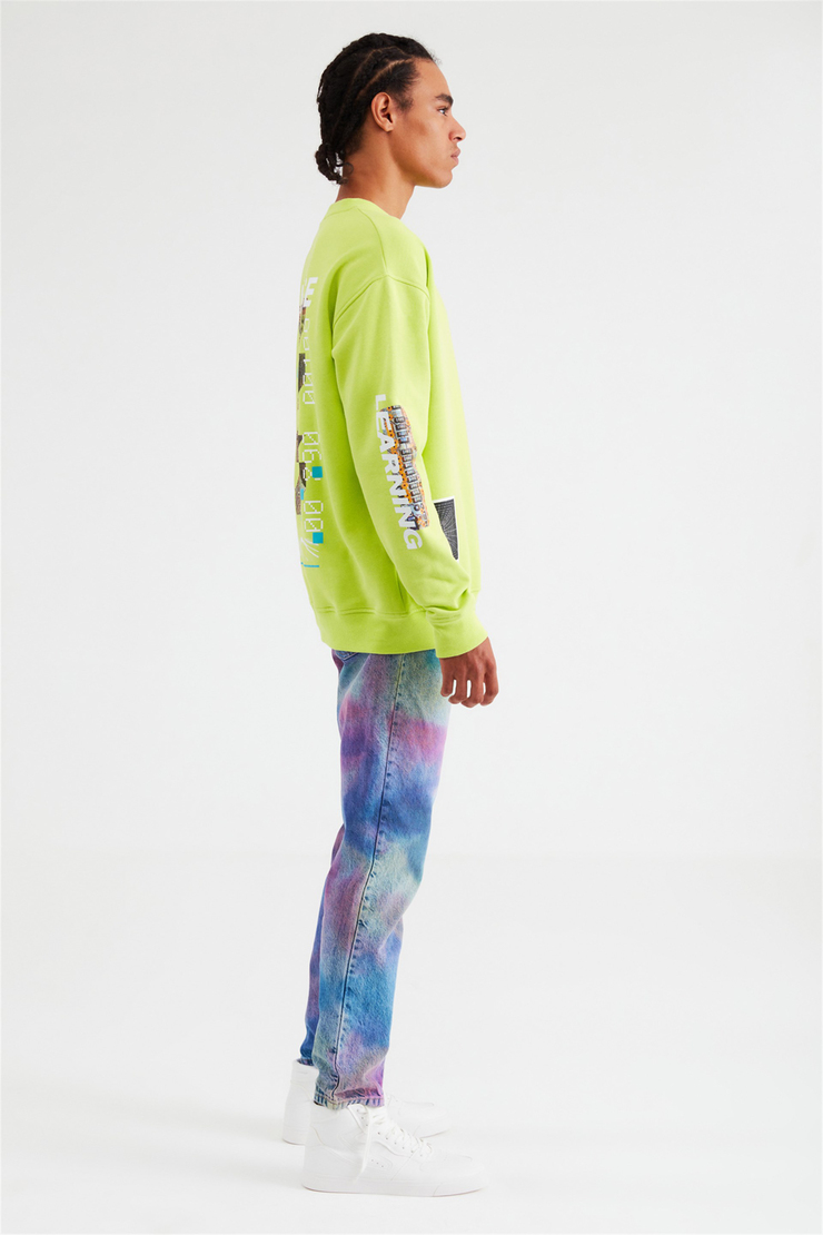 RAD Erkek Neon Yeşil Baskılı Yuvarlak Yaka Oversıze Sweatshirt