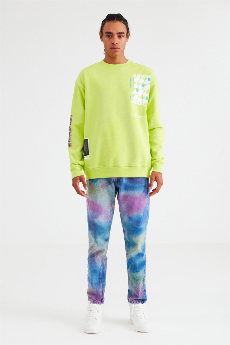 RAD Erkek Neon Yeşil Baskılı Yuvarlak Yaka Oversıze Sweatshirt