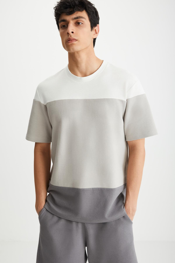 RAMADAN  Regular Ekru-AçıkGri-Antrasit Tekli T-Shirt