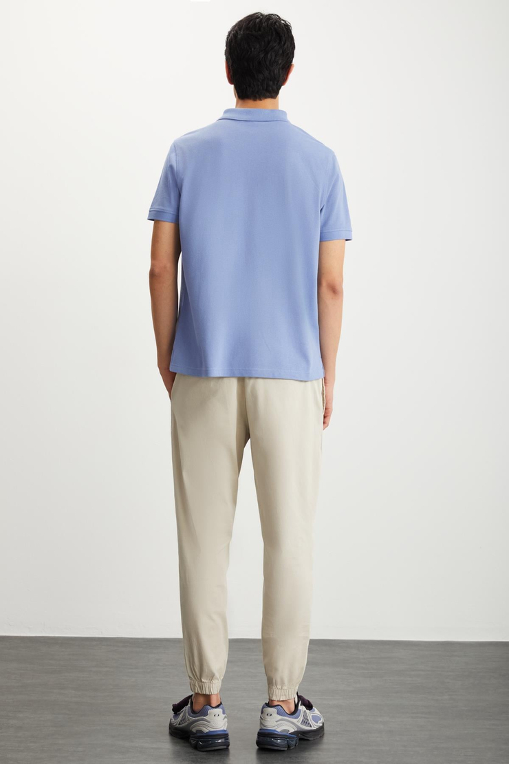 RAMADAN  Regular Mavi Tekli Polo Yaka T-shirt
