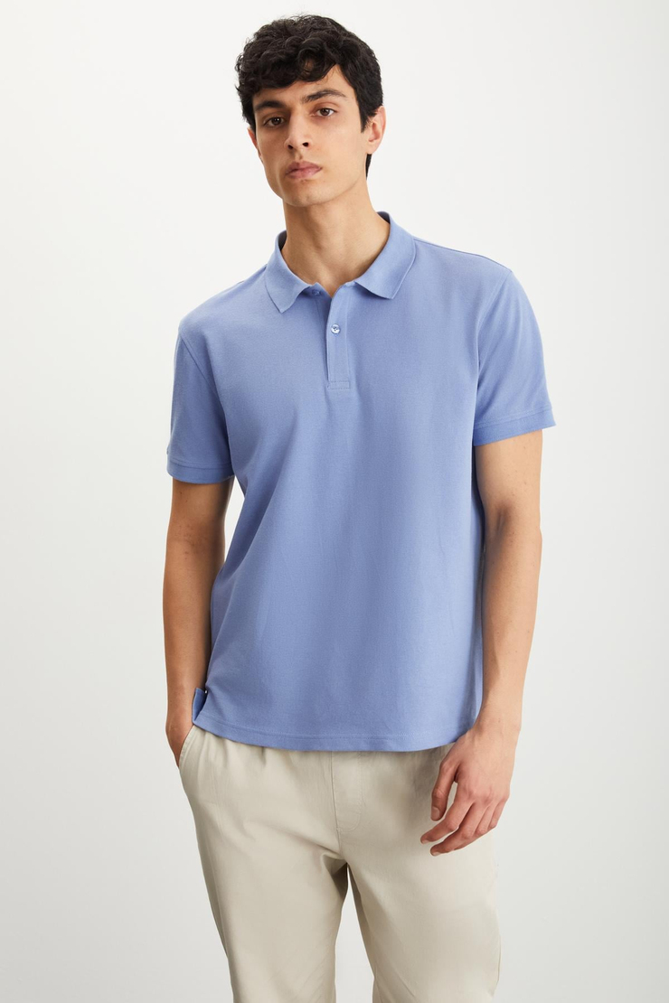 RAMADAN  Regular Mavi Tekli Polo Yaka T-shirt