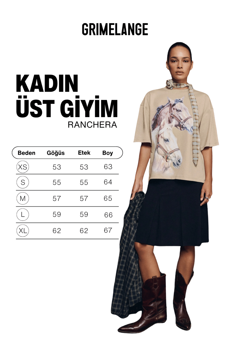 RANCHERA Kadın Baskılı Kısa Kollu Relaxed Bej T-Shirt