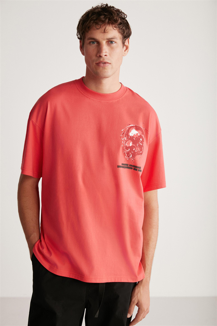 RAPHAEL Örme Oversize Kırmızı Tekli T-Shirt