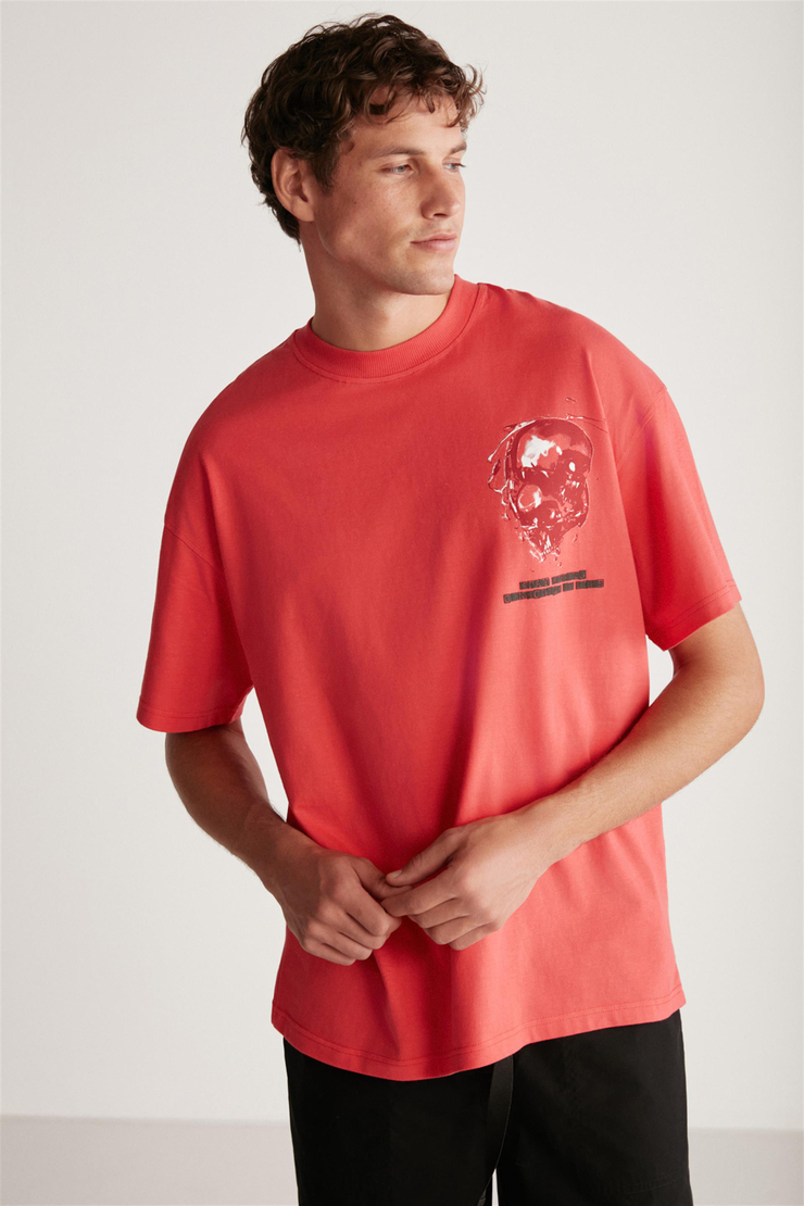 RAPHAEL Örme Oversize Kırmızı Tekli T-Shirt