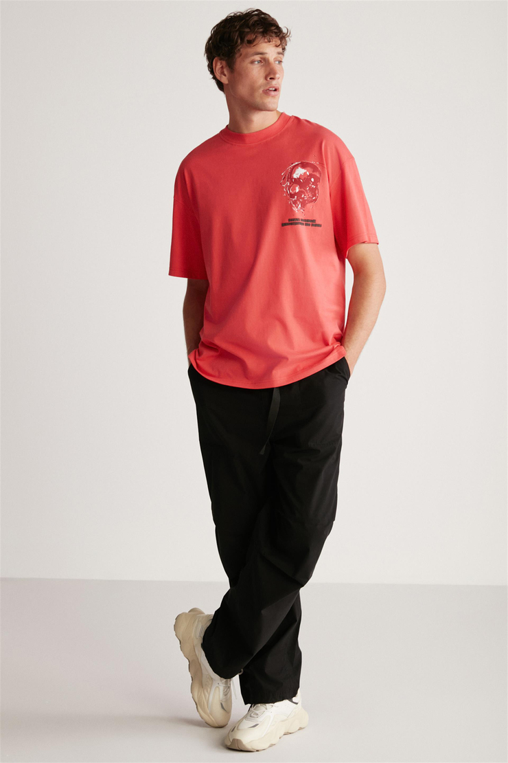 RAPHAEL Örme Oversize Kırmızı Tekli T-Shirt