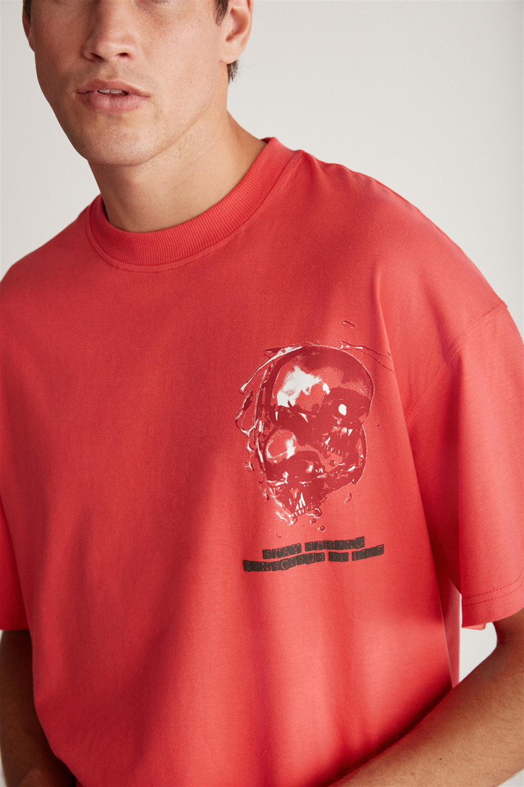 RAPHAEL Örme Oversize Kırmızı Tekli T-Shirt