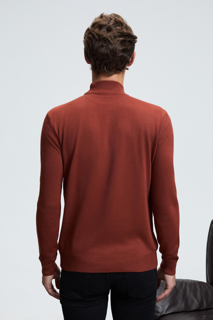 REBEL Erkek Yarım Balıkçı Yaka Basic Regular Fit Triko Kiremit Rengi Kazak