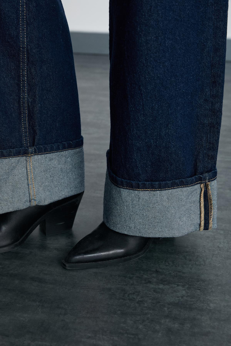 REINE Kadın Regular Fit Yüksek Bel Katlamalı Paça Detaylı Premium %100 Pamuk kot Mavi Jeans
