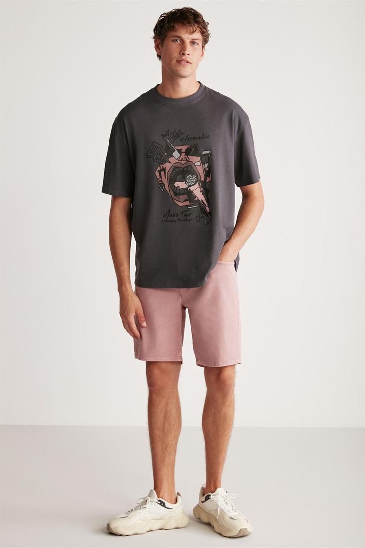 REX Örme Oversize Antrasit Tekli T-Shirt