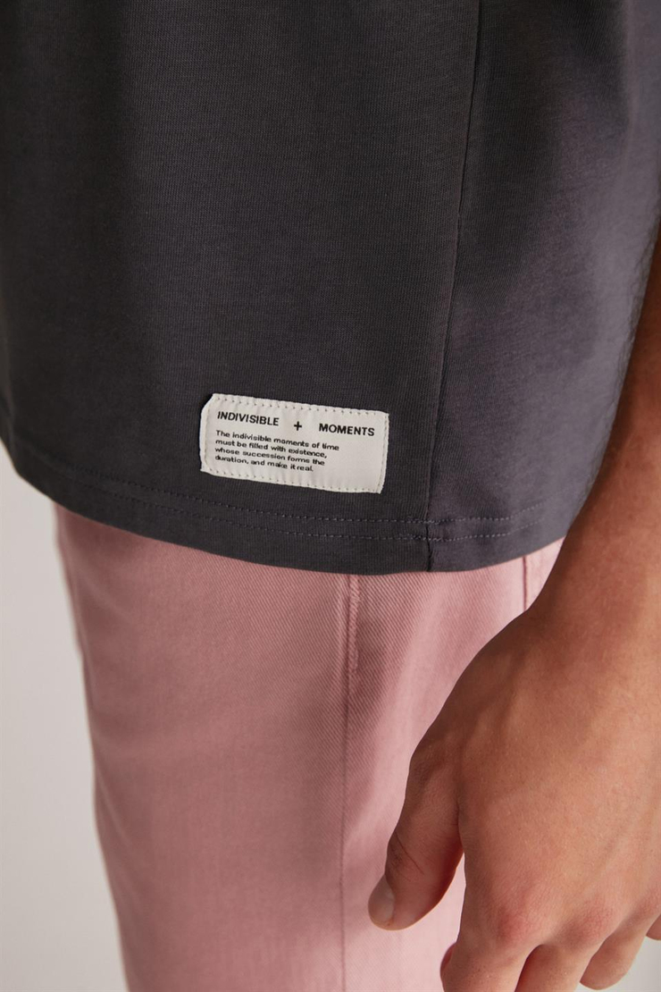 REX Örme Oversize Antrasit Tekli T-Shirt