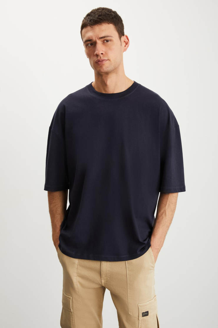 RHETT  Oversize Lacivert Tekli T-Shirt