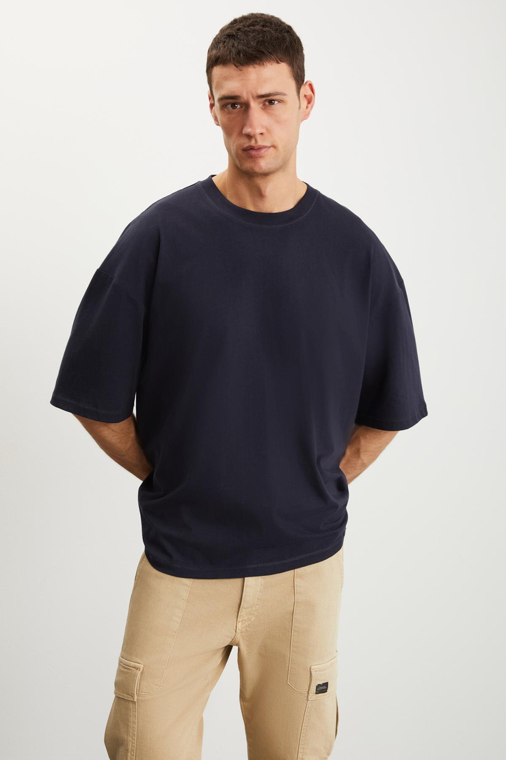 RHETT  Oversize Lacivert Tekli T-Shirt