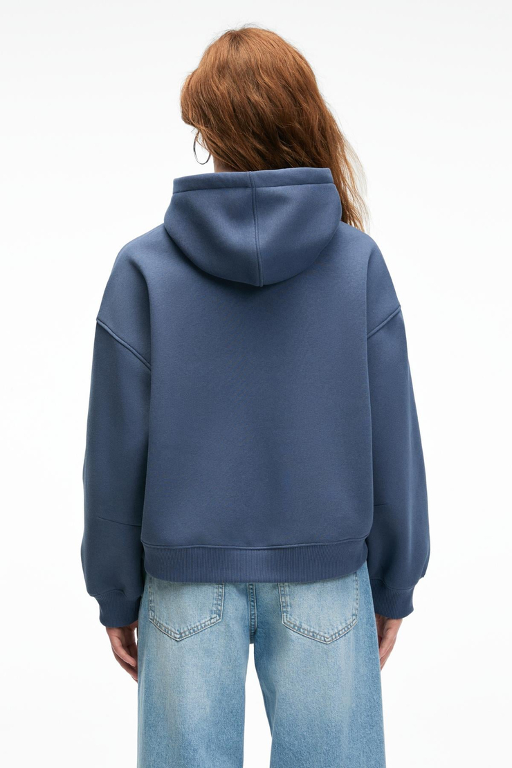RHOVARA Kadın Oversize Kapüşonlu Baskı ve Nakış Detaylı Lacivert Sweatshirt