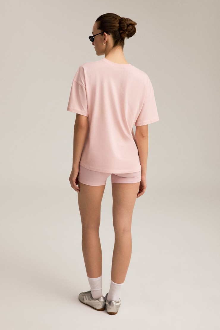 RIELLE Kadın %100 Organik Pamuklu Kalın Dokulu Oversize Fit Yuvarlak Yakalı Pembe T-Shirt