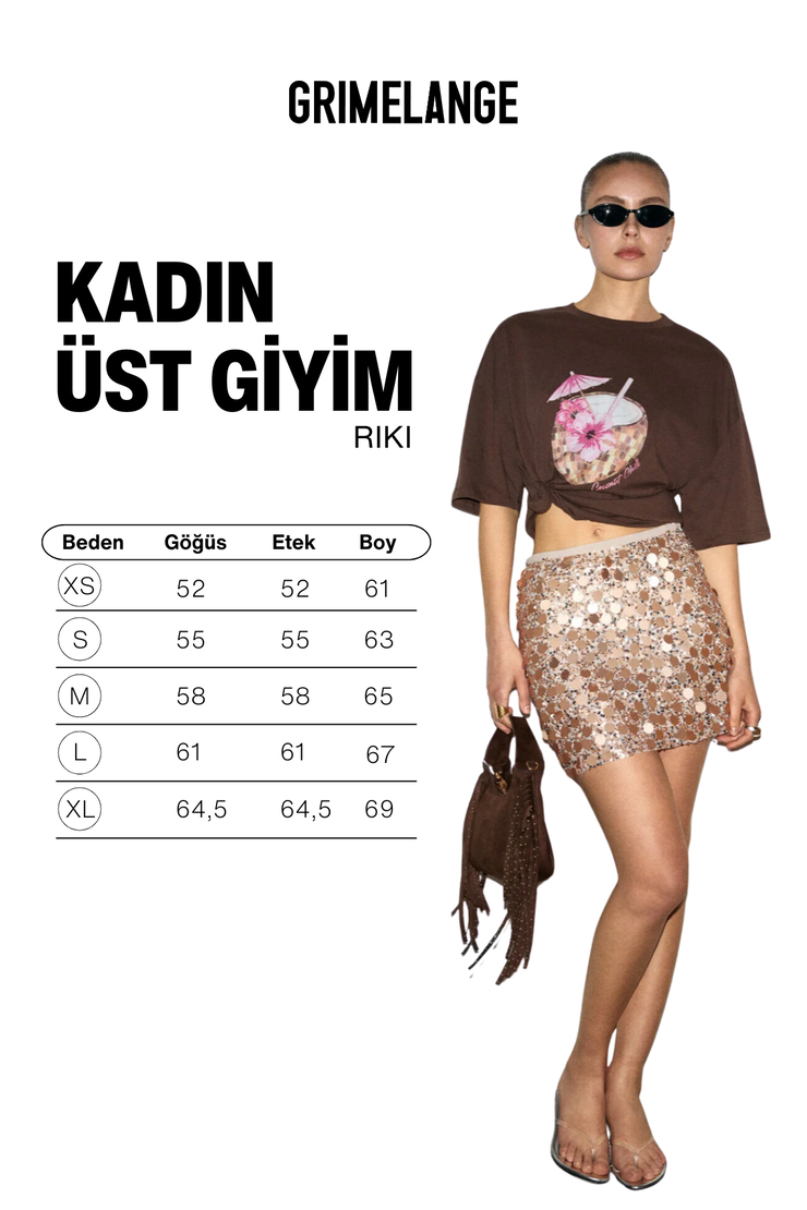 RIKI Kadın Yumuşak Kumaşlı %100 Organik Pamuklu Yuvarlak Yaka Kısa Kol Acı Kahve T-Shirt