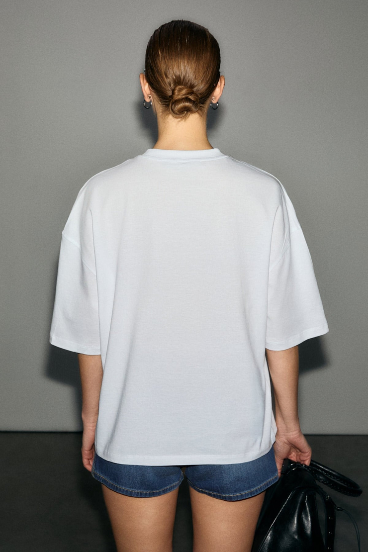 RIKI Kadın Yumuşak Kumaşlı %100 Organik Pamuklu Yuvarlak Yaka Kısa Kol Beyaz T-Shirt