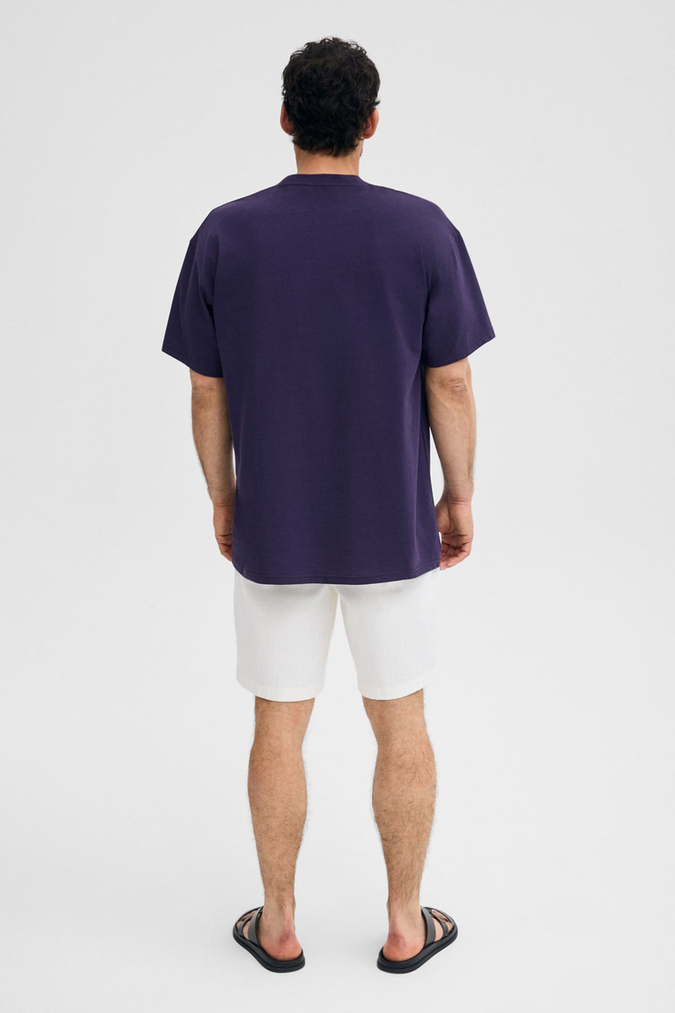 RIVER Erkek Oversize Fit Bol Kesim Nakış İşlemeli Basic Örme Koyu Mor T-Shirt