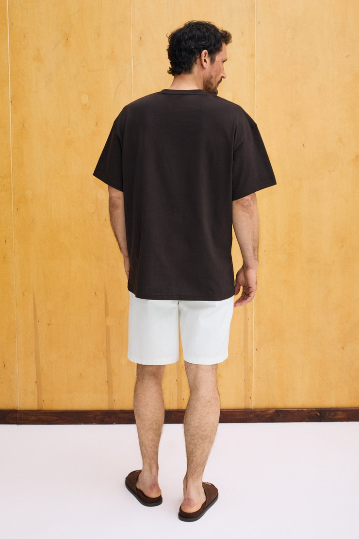 RIVER Erkek Oversize Fit Bol Kesim Nakış İşlemeli Basic Örme Kahverengi T-Shirt