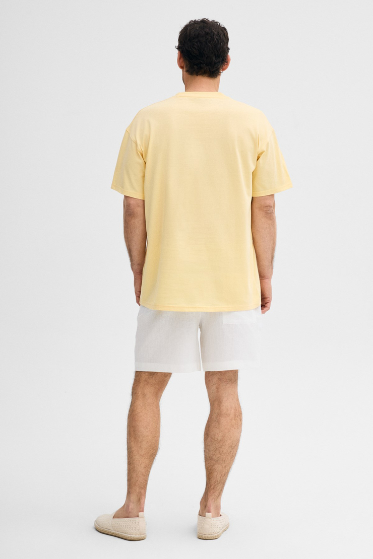 RIVER Erkek Oversize Fit Bol Kesim Nakış İşlemeli Basic Örme Açık Sarı T-Shirt