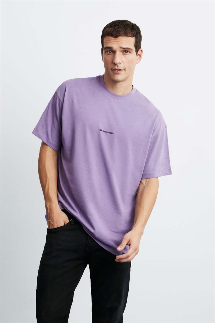 RIVER Örme Oversize Mor  T-Shirt