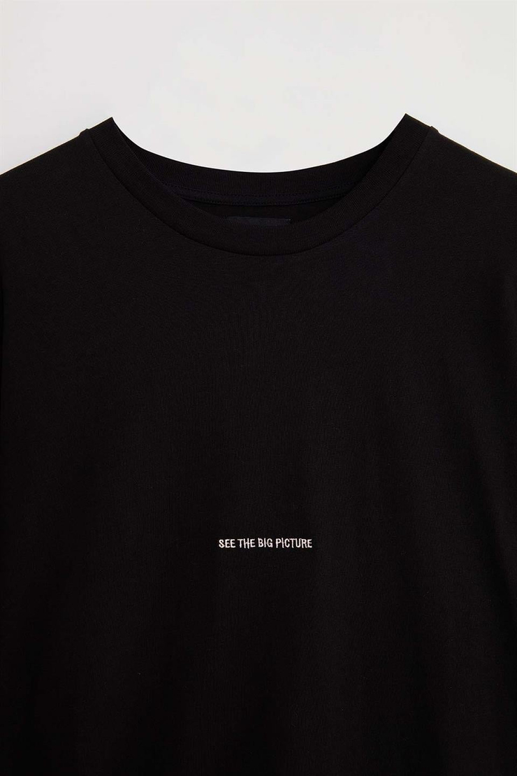 RIVER Örme Oversize Siyah  T-Shirt