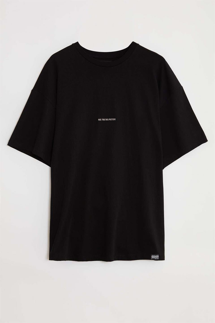 RIVER Örme Oversize Siyah  T-Shirt