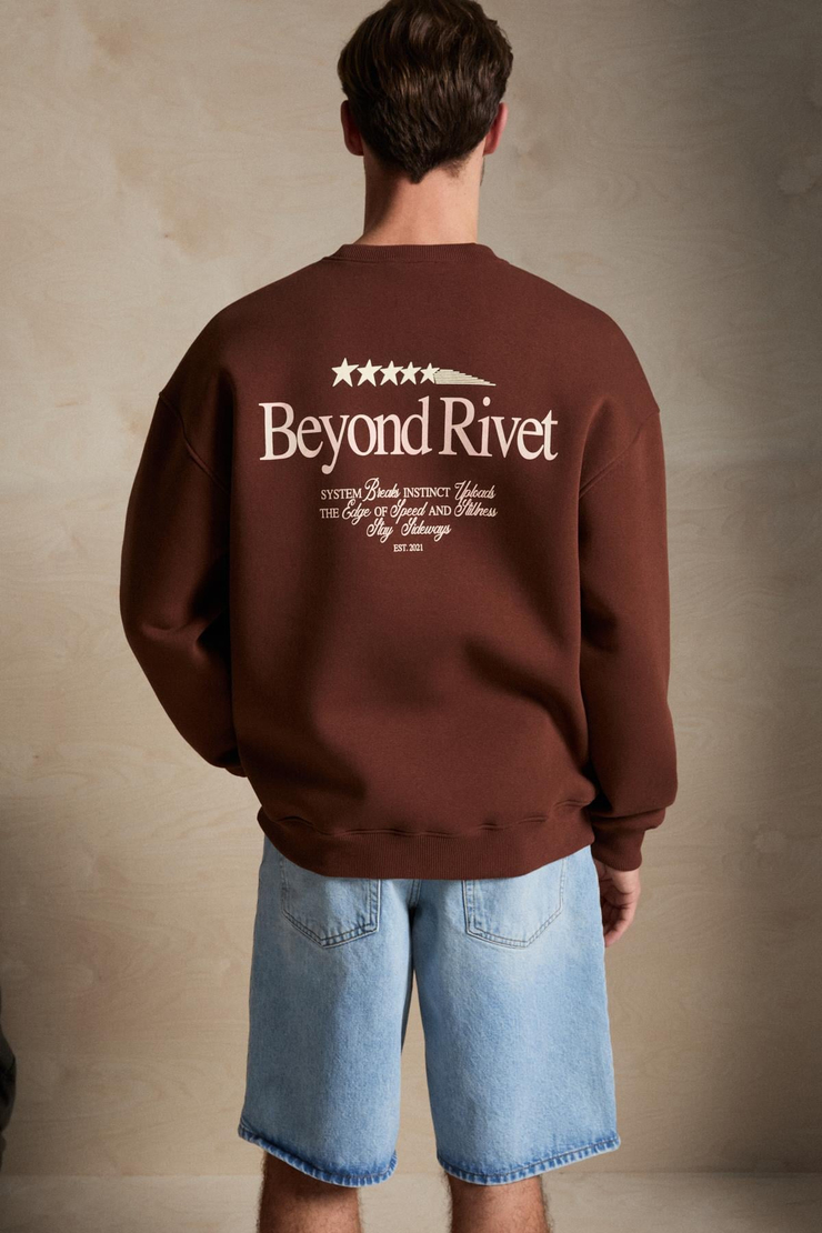 RIVET Erkek Organik Pamuklu İçi Polarlı Baskılı Bisiklet Yaka Regular Kahverengi Sweatshirt