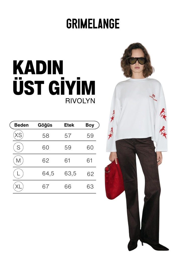 RIVOLYN Kadın Yumuşak Kumaşlı Baskı Detaylı Oversize Uzun Kollu Beyaz T-Shirt
