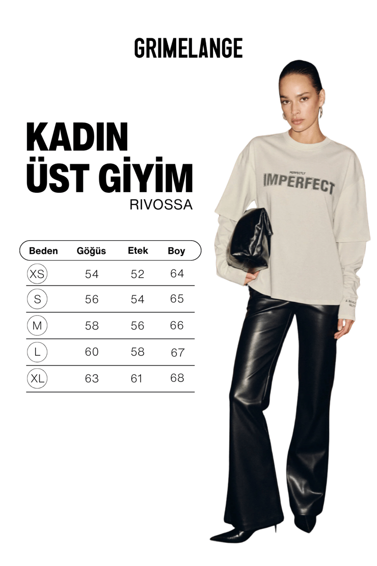 RIVOSSA Kadın Taş Baskılı Uzun Kollu Taş Rengi T-Shirt