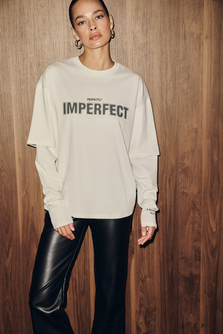 RIVOSSA Kadın Taş Baskılı Uzun Kollu Taş Rengi T-Shirt