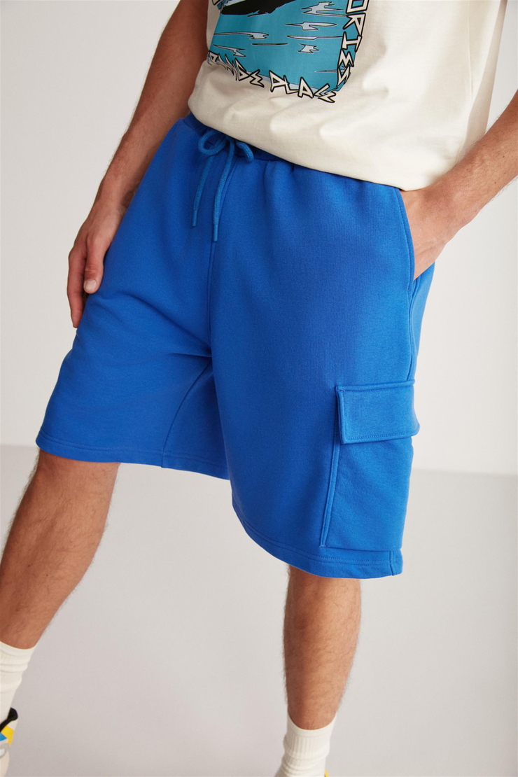 ROBB Örme  Saks Mavi Tekli Şort