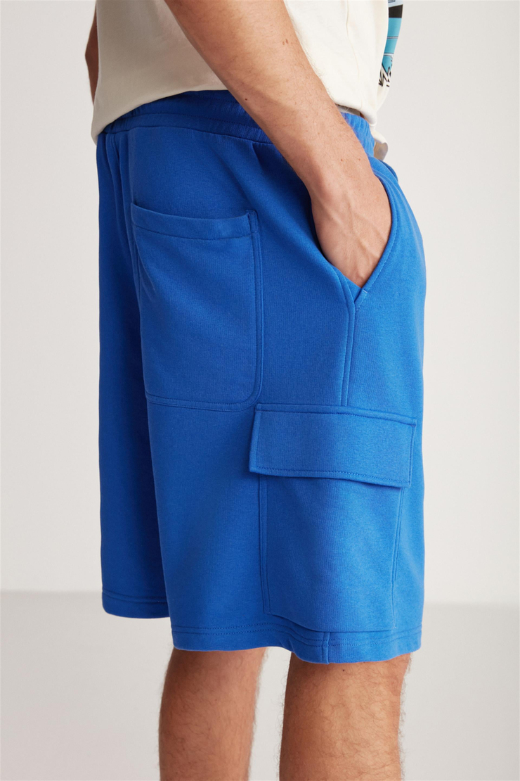 ROBB Örme  Saks Mavi Tekli Şort