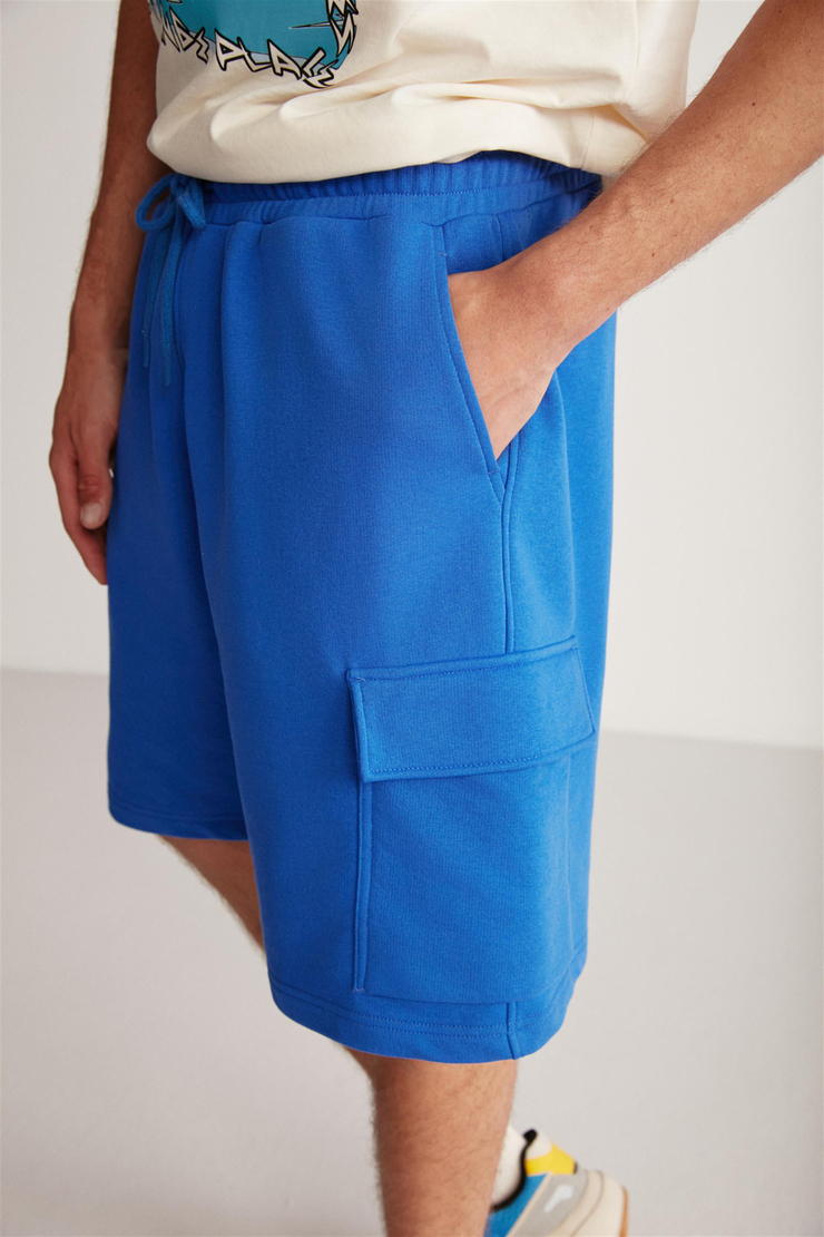 ROBB Örme  Saks Mavi Tekli Şort