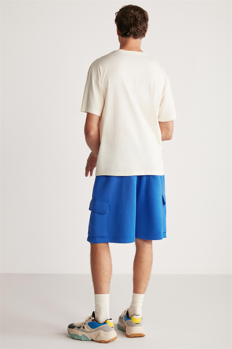 ROBB Örme  Saks Mavi Tekli Şort