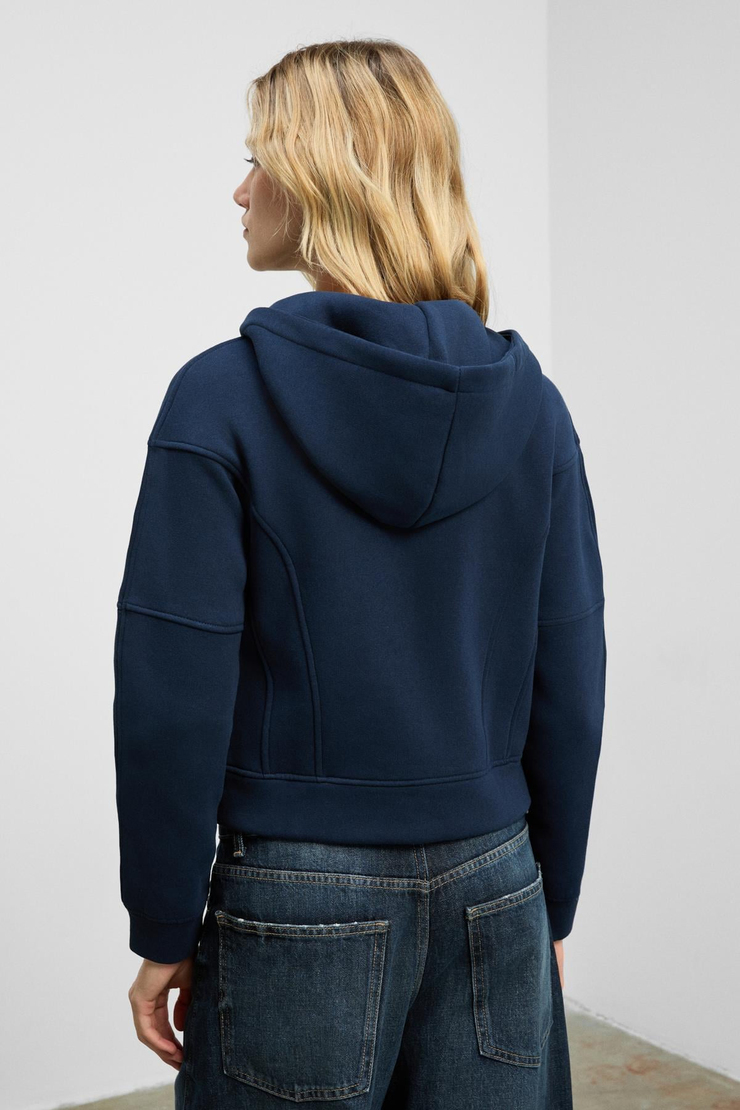 ROBINA Kadın Şardonlu Kapüşonlu Nakış Detaylı Lacivert Sweatshirt