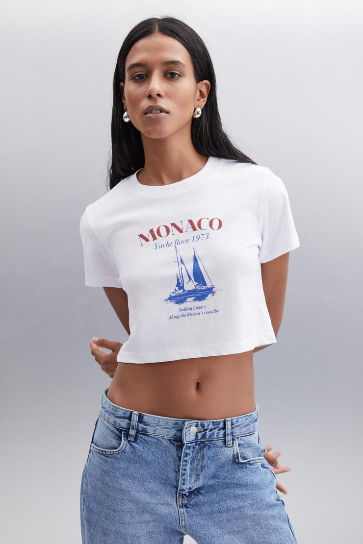 ROBYN  Crop Beyaz Tekli T-Shirt