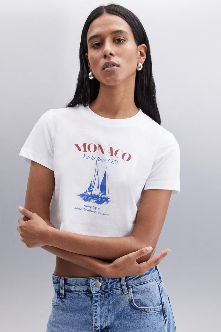 ROBYN  Crop Beyaz Tekli T-Shirt