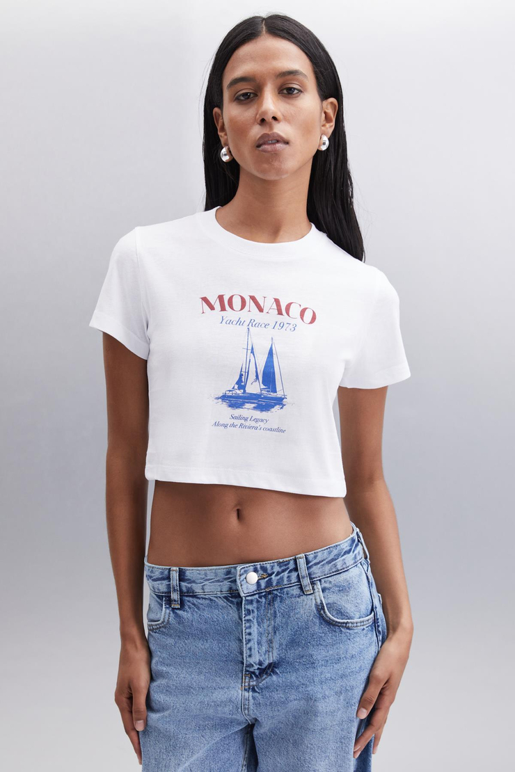 ROBYN  Crop Beyaz Tekli T-Shirt