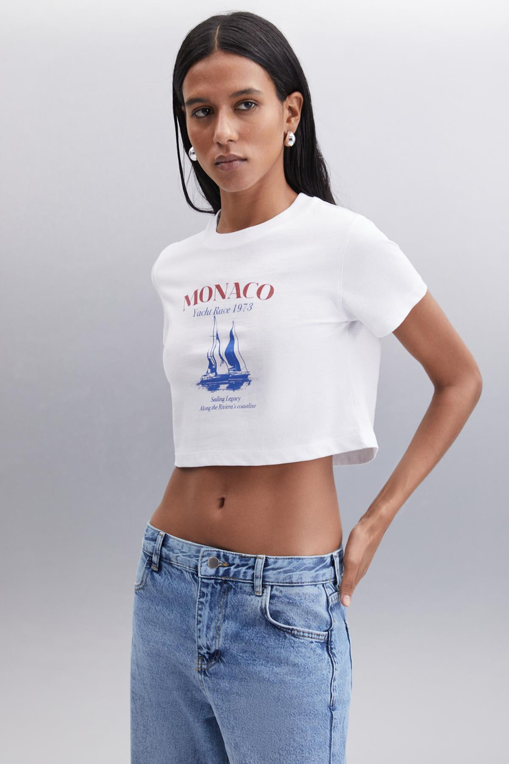 ROBYN  Crop Beyaz Tekli T-Shirt