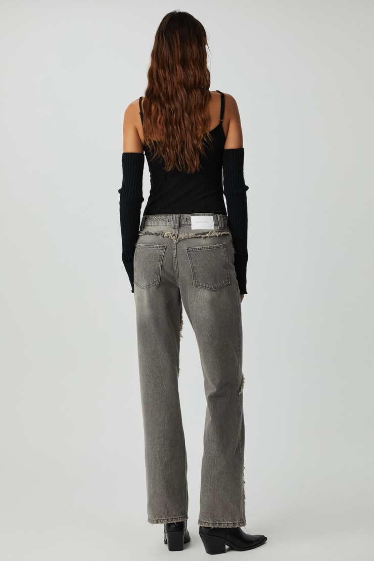 RODEO Kadın Denim Püsküllü Kovboy Stili Straight Fit %100 pamuk kot Gri Jeans