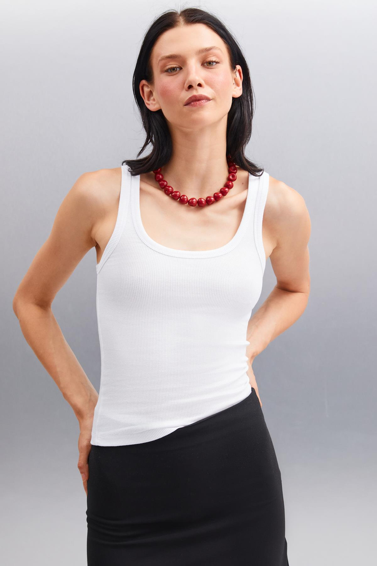 ROMINA Basic Regular Beyaz Tekli Atlet