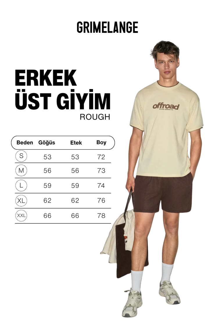 ROUGH Erkek %100 Organik Pamuklu Kontrast Biyeli Baskı Detaylı Regular Fit Sarı T-Shirt