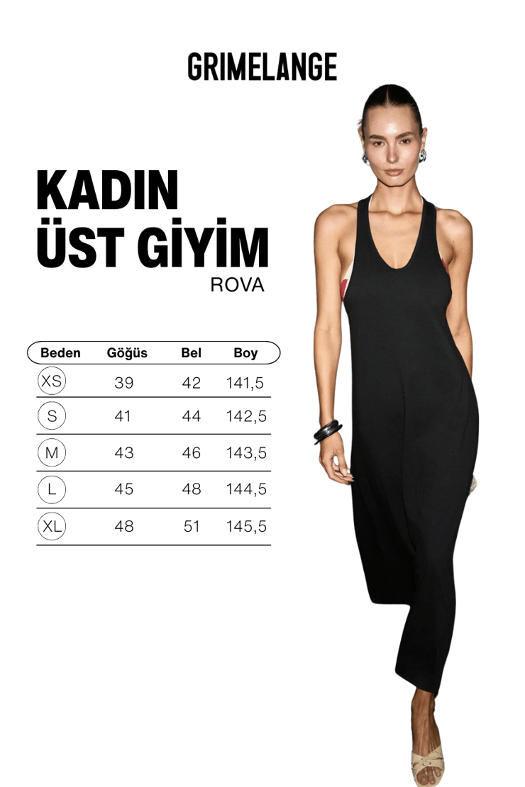 ROVA Kadın Yumuşak Kumaşlı Organik Pamuklu Halter Yakalı Relaxed Uzun Siyah Elbise