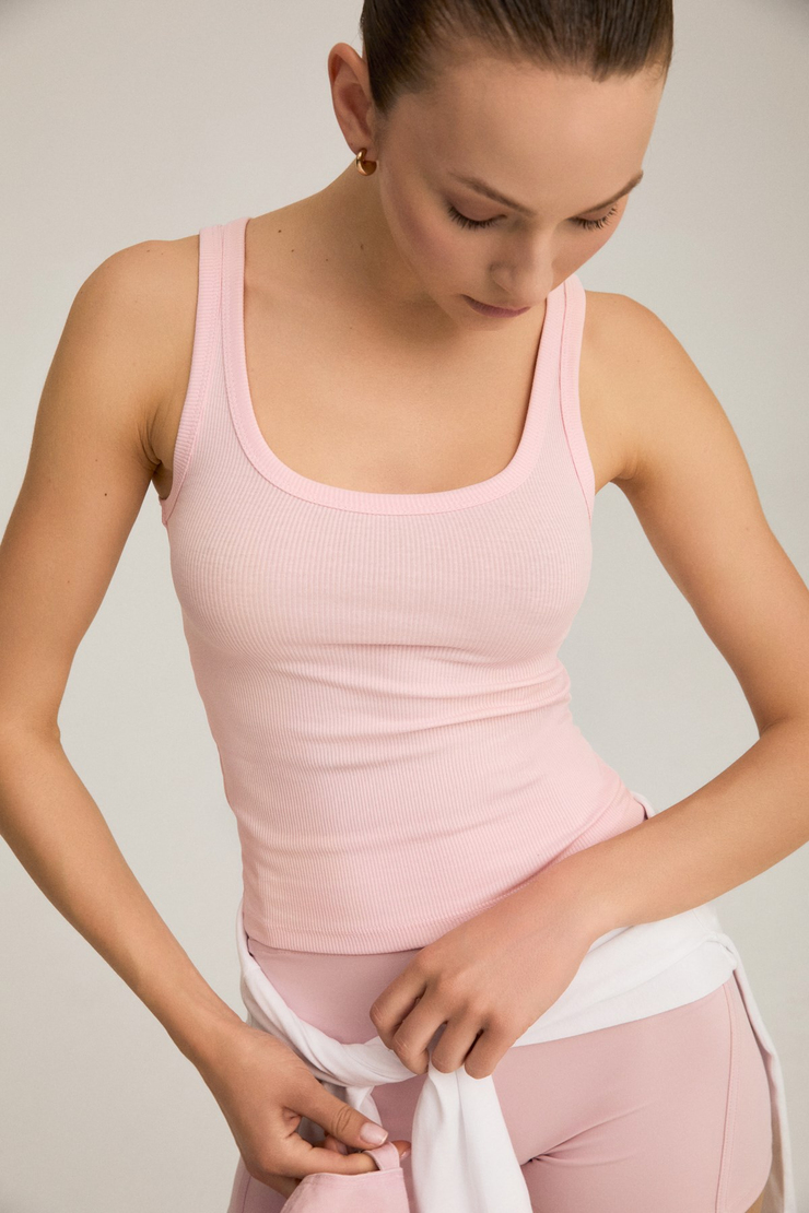 ROXANA Kadın Fitilli Görünümlü Slim Fit Vücuda Oturan Havuz Yakalı Pamuklu Koyu Pembe Atlet