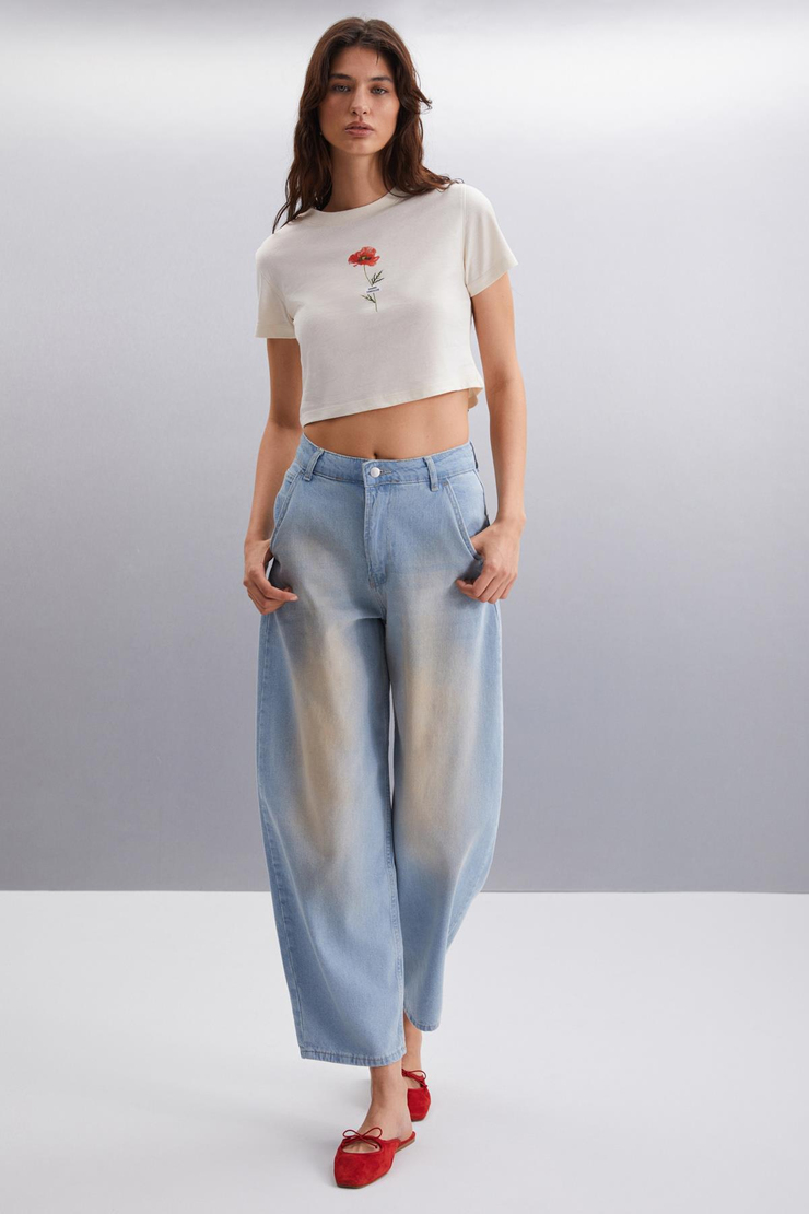 RUDINA Jogger Regular Jogger Mavi Tekli Pantolon