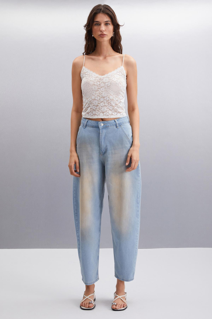 RUDINA Jogger Regular Jogger Mavi Tekli Pantolon